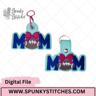 Football Mom Bow Key Fob and Zipper Pull In The Hoop Embroidery File