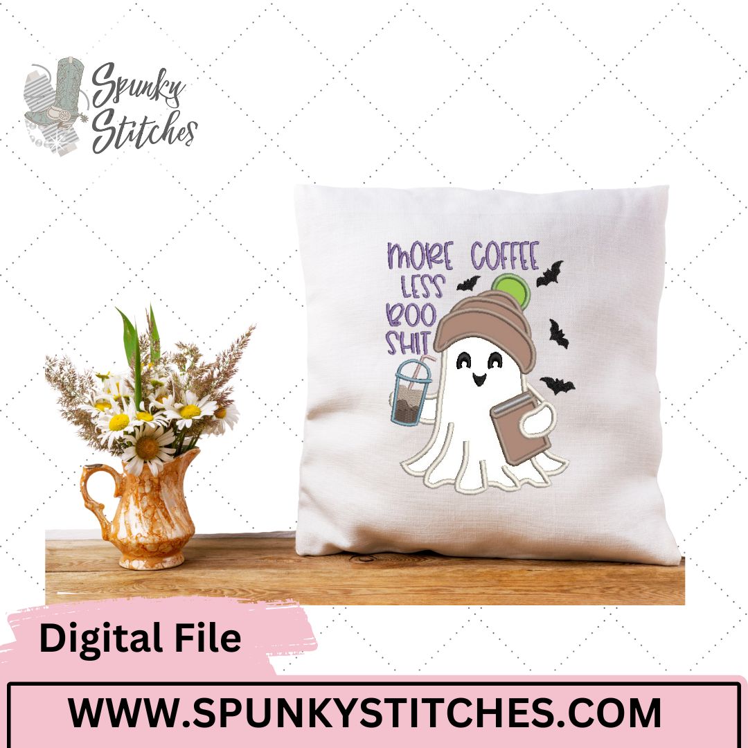 More Coffee Less Boo SH&% Embroidery Applique - Image 2