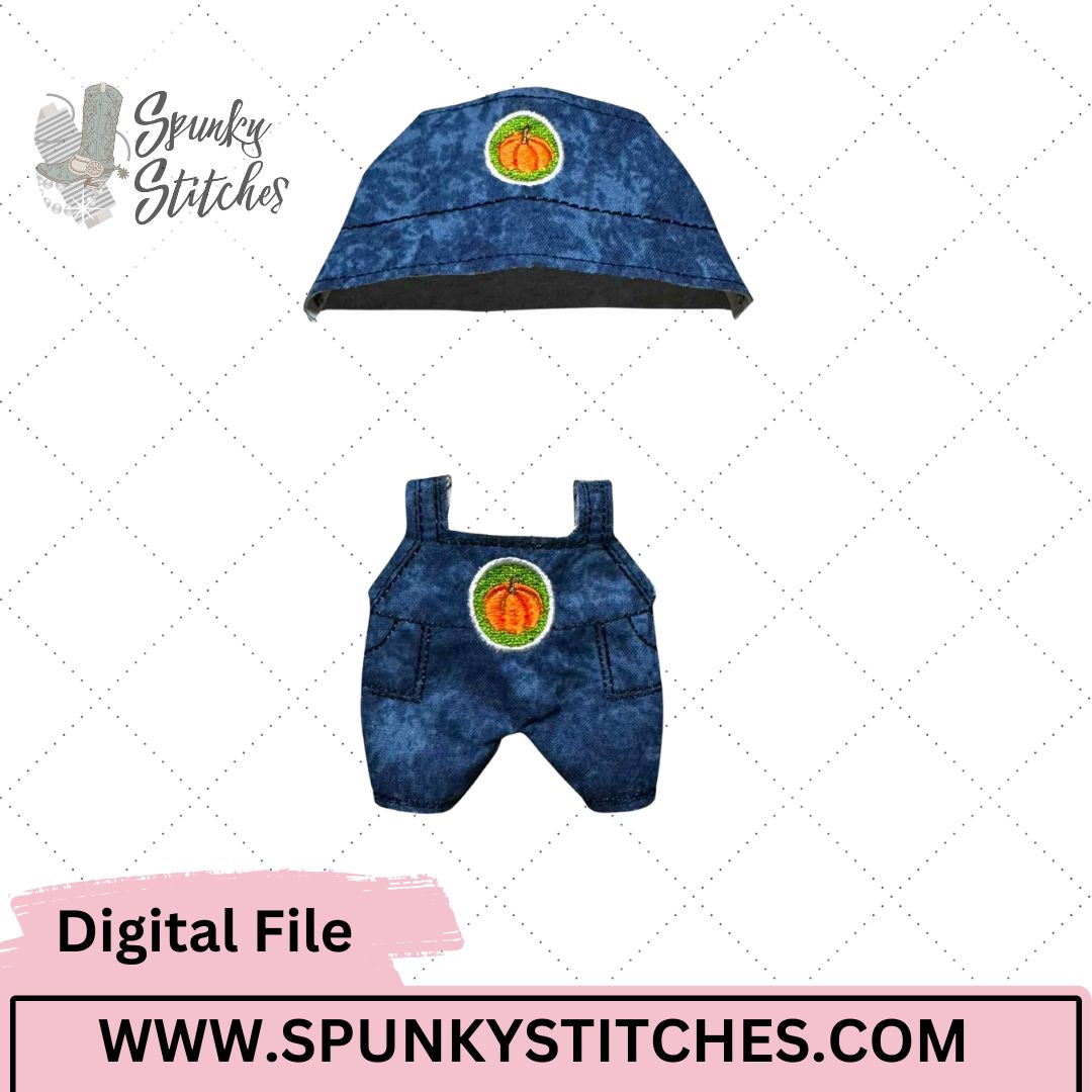 Bubu Monster Pumpkin Overall And Hat Set Digital Embroidery File - Image 2
