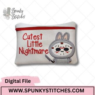 Cutest Little Nightmare Bubu Jason Zipper Bag Embroidery File