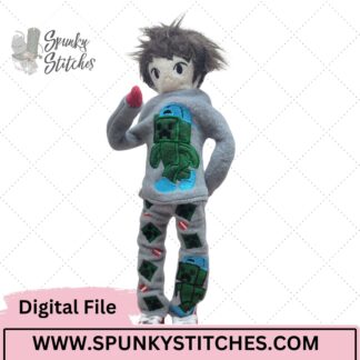 Green Block Creeper Elf Outfit Digital Embroidery File