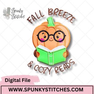 Cozy Reads Pumpkin Embroidery Applique