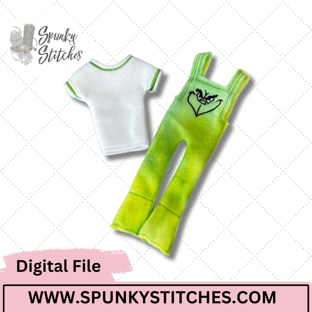 grinch ruffled overalls elf embroidery file