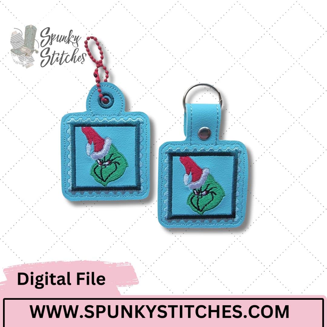 mean green guy stamp key fob set embroidery file