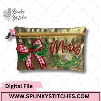 holly bow christmas zipper bag embroidery file
