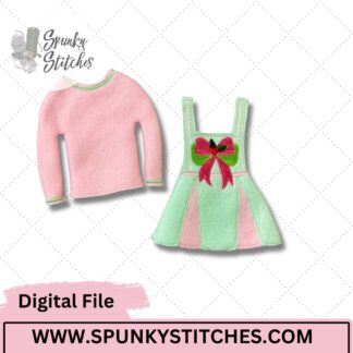 holly bow overall dress set for elf embroidery file