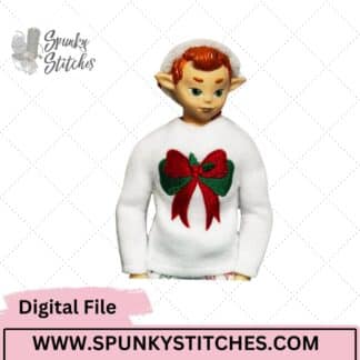HOlly Bow Elf outfit embroidery file.