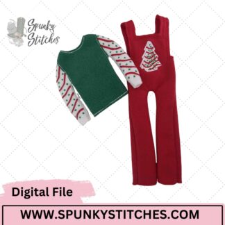 Christmas Tree Cake Elf Overalls Outfit Digital Embroidery File