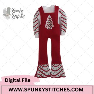 christmas tree cake ruffled overalls set for elf embroidery file