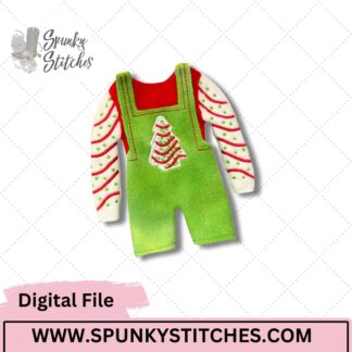 christmas tree cake shortalls outfit embroidery file for elves