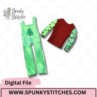 christmas tree elf overalls and shirt set embroidery files