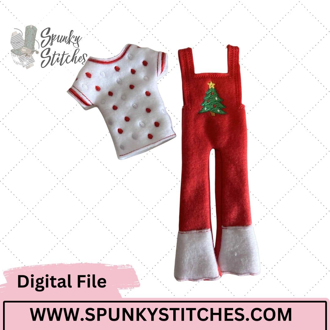 christmas tree ruffled overalls elf outfit embroidery file