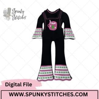 Cocoa Ruffled Overalls And Shirt Elf Outfit Digital Embroidery File