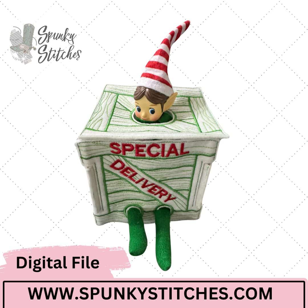 Elf Special Delivery Crate In The Hoop Digital Embroidery File