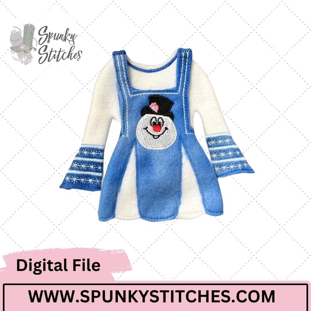 Frosted Snowman Overall Elf Dress Set ITH Digital Embroidery File