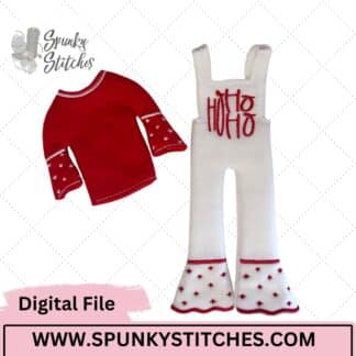Ho Ho Ho Ruffled Overalls And Shirt Elf Outfit Digital Embroidery File