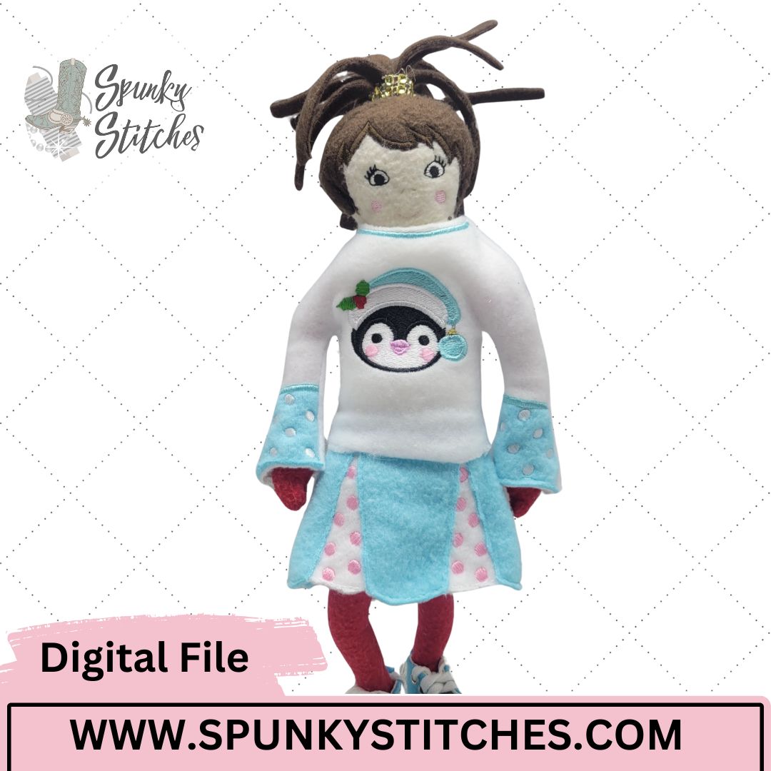 Penguin Elf Shirt and Skirt Set Digital Embroidery File