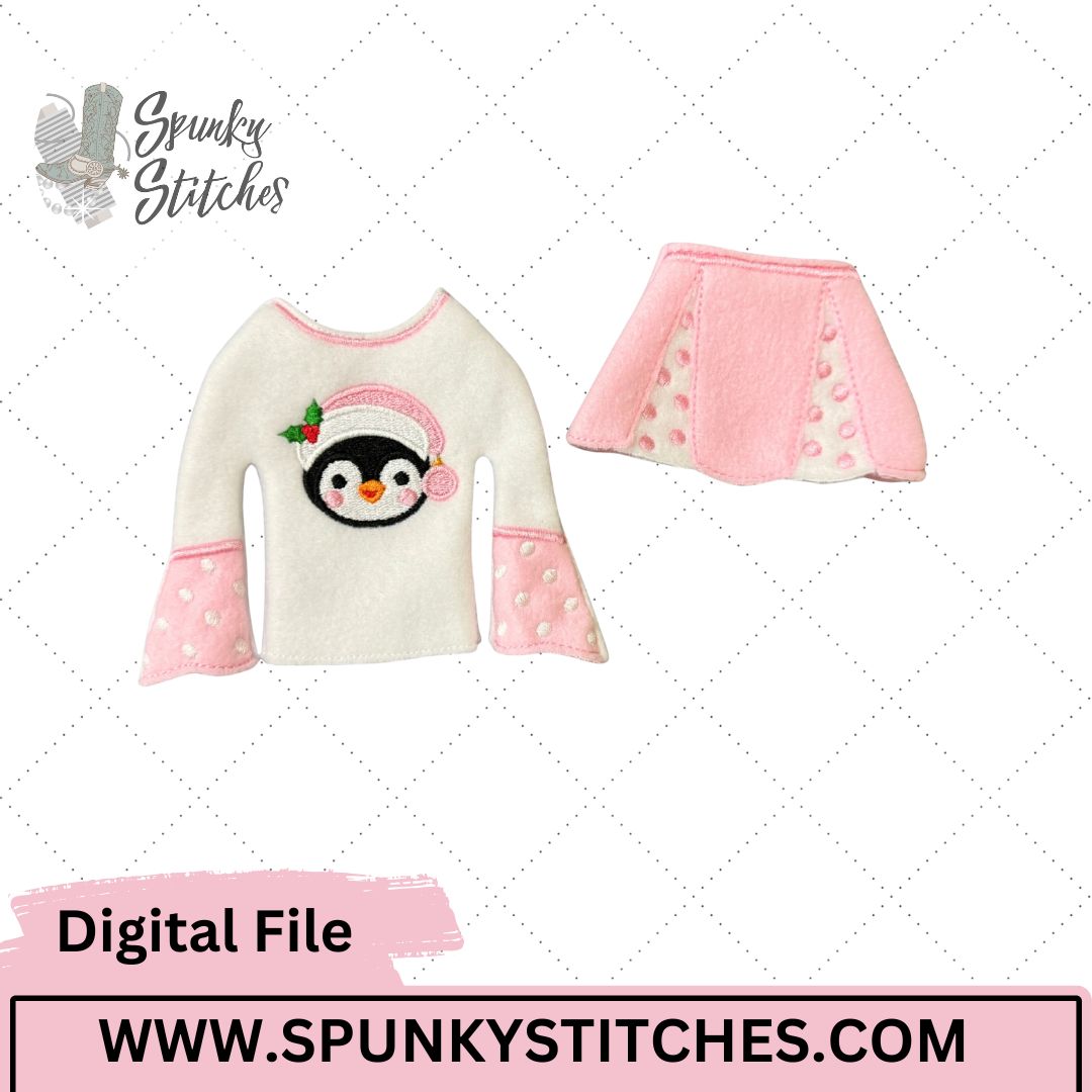 Penguin Elf Shirt and Skirt Set Digital Embroidery File
