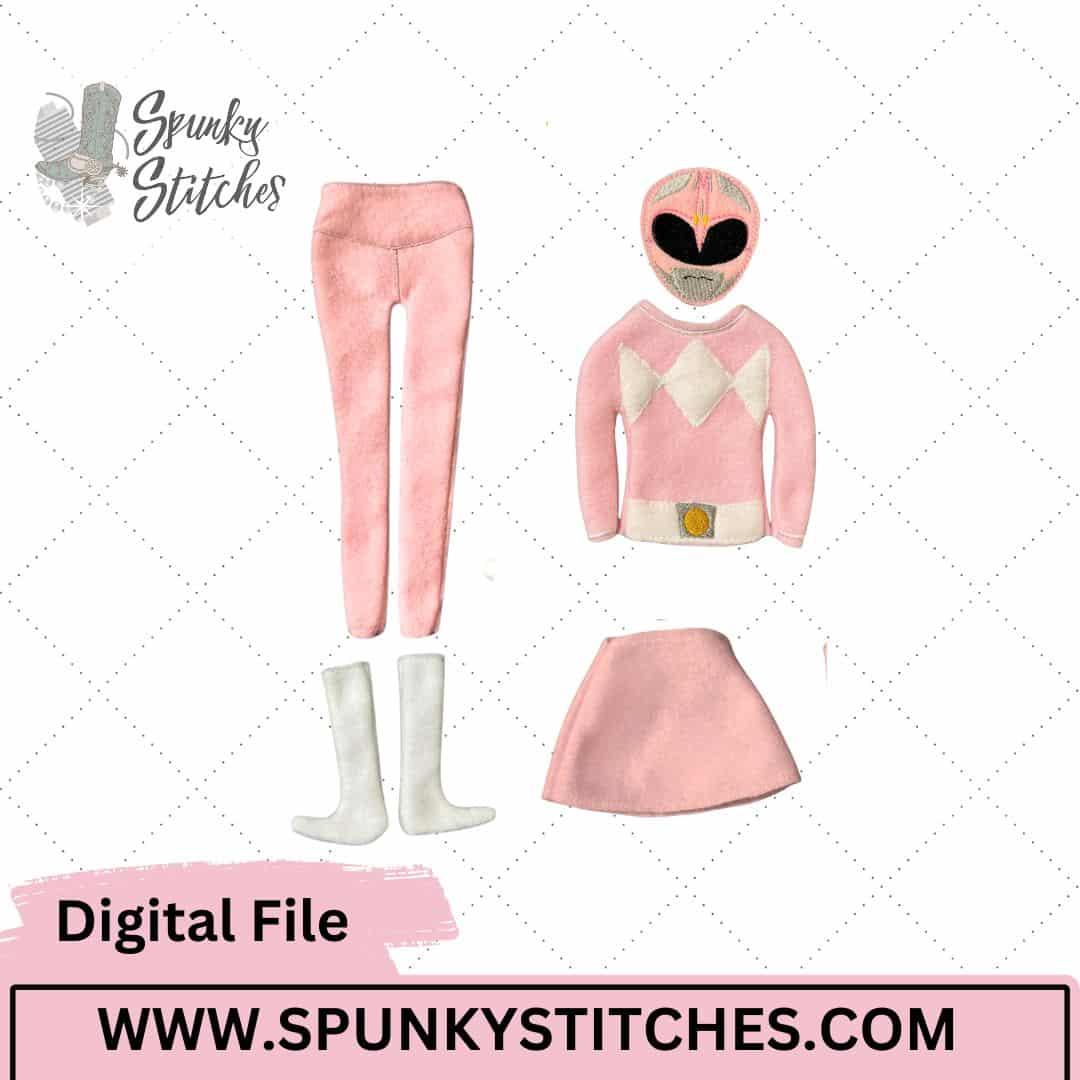 Pink Dino Ranger Elf Costume Digital Embroidery File