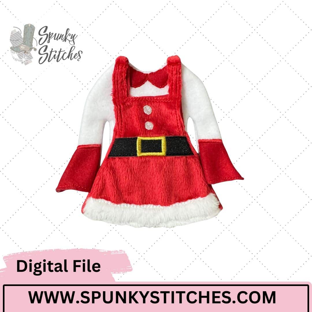 Santa Overall Elf Dress Outfit ITH Digital Embroidery File
