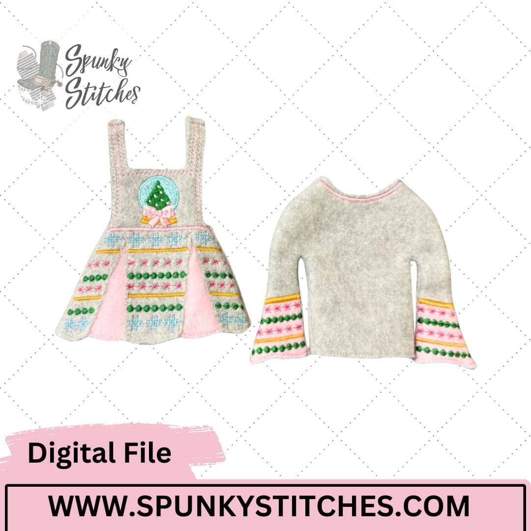 Snow Globe Elf Overall Dress Set Embroidery File