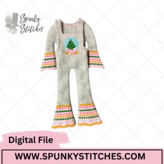 Snow Globe Ruffled Overalls And Shirt Elf Outfit Digital Embroidery File