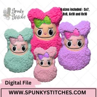 Bubu  With Bow Bunny Stuffy, 4 sizes, Digital Embroidery File