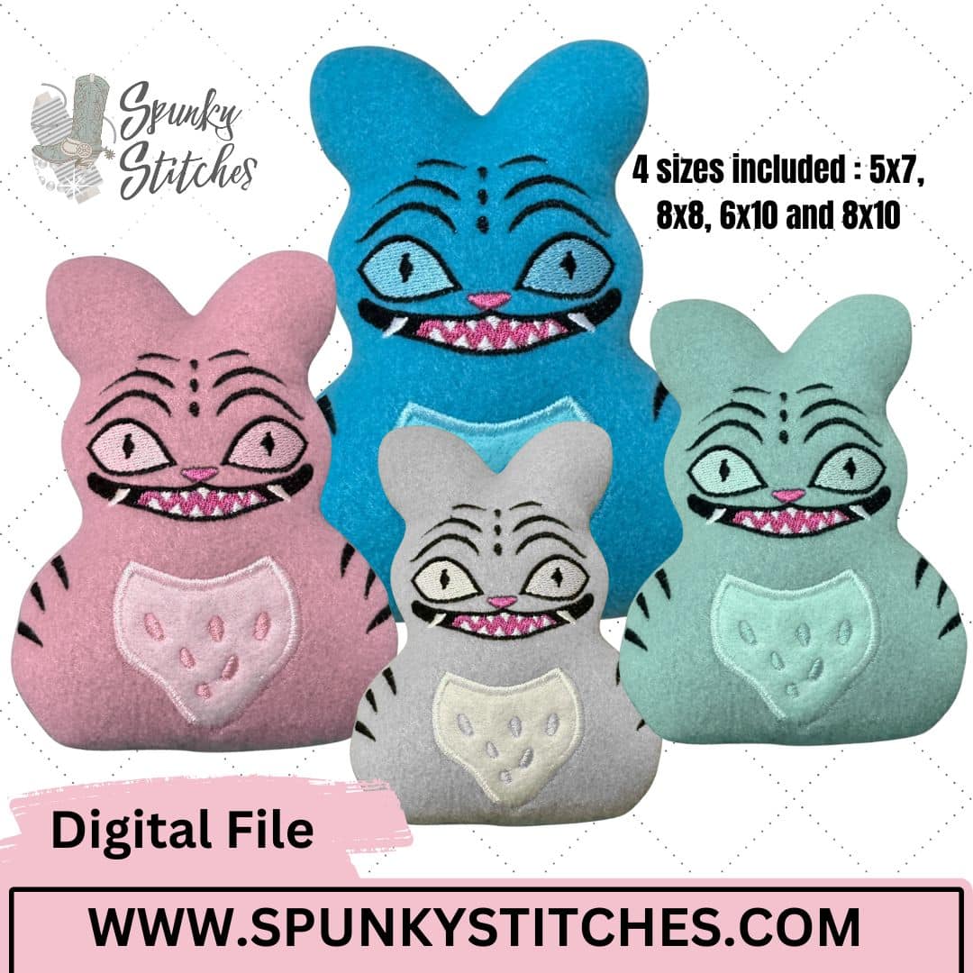 Blue Tiger Bunny Stuffy, 4 sizes, Digital Embroidery File