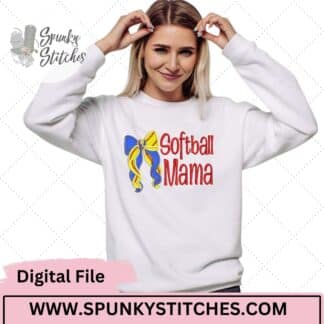Softball Bow Mama Embroidery Applique