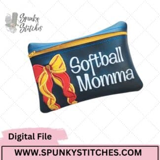 Softball Momma Bow ITH Zipper Bag Embroidery File