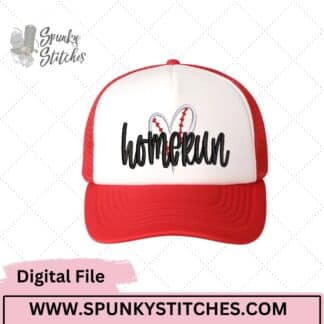 Homerun Baseball/Softball Heart Hat Digital Embroidery File