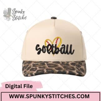 Softball Heart Hat Digital Embroidery File