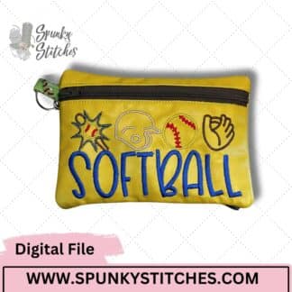 Softball Icon ITH Zipper Bag Embroidery File